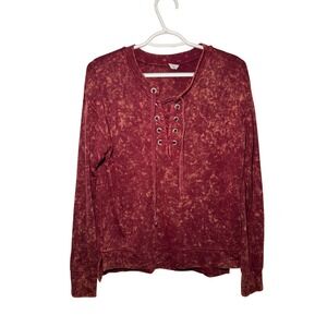 Mudd Burgundy Tie Neck Long Sleeve Sweatshirt Top Womens Medium